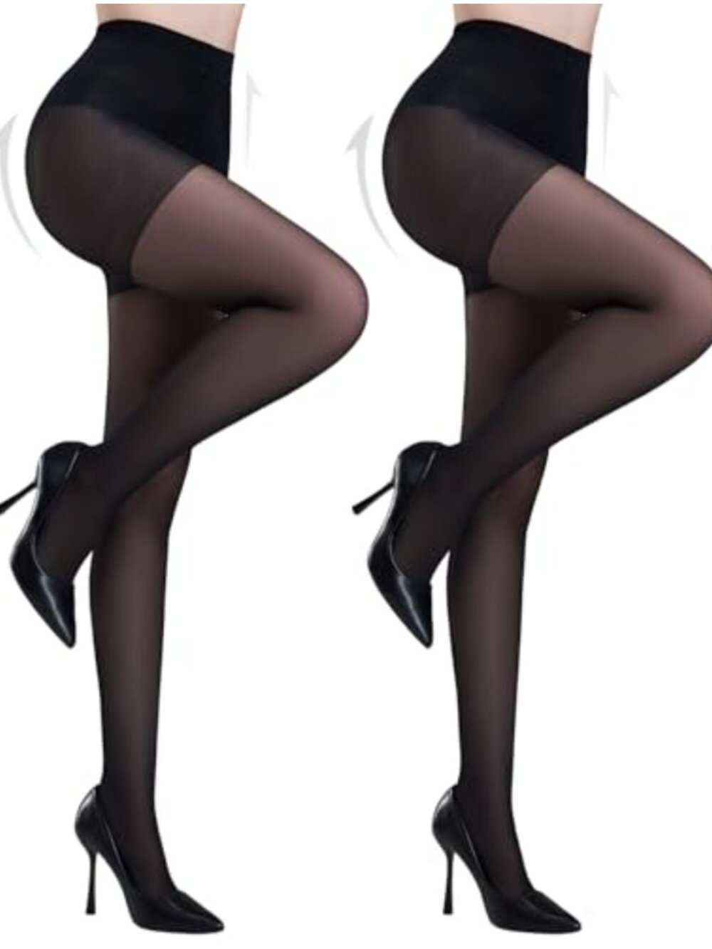 2 Pairs Control Top Pantyhose, Sheer Tights, Tummy Control, 40D, Women's Hosiery